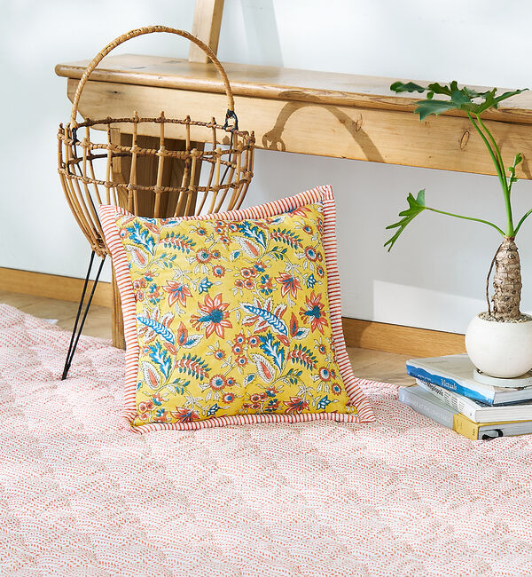 collex「【別注】ブロックプリント キルティング ブランケット 140&times;200cm」|ブランケット|イエロー