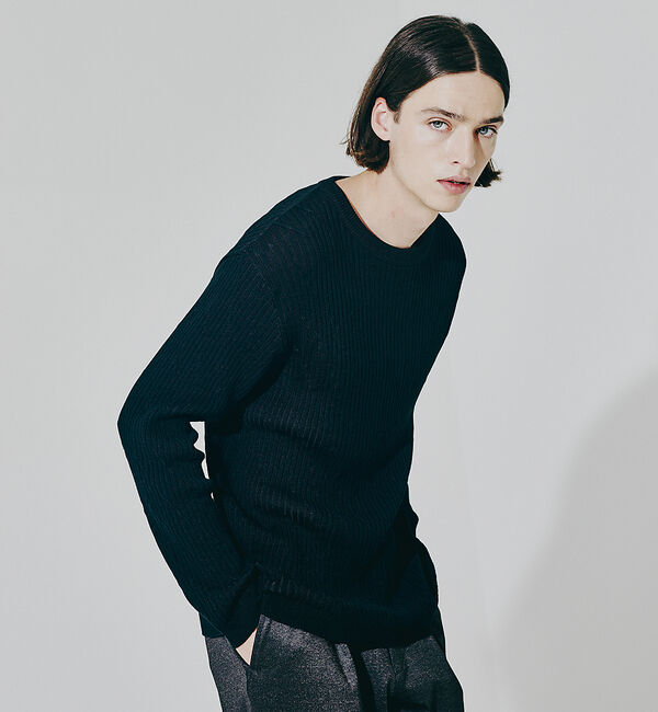 ABAHOUSE「【ウォッシャブル】リブニット プルオーバー」|ニット・セーター|ブラック