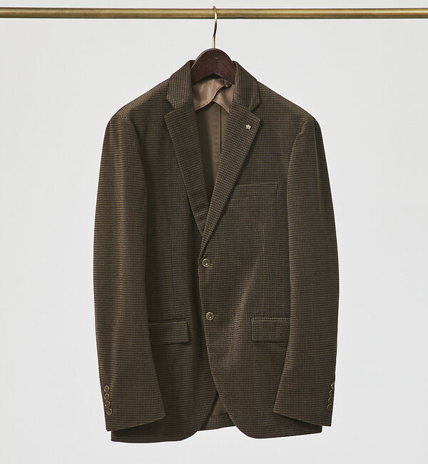 ABAHOUSE「【セットアップ対応/FLEX JACKET】ベロア ツイル & コールプリント」|テーラードジャケット|ブラウン