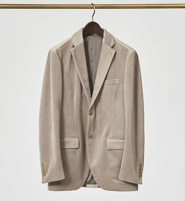 ABAHOUSE「【セットアップ対応/FLEX JACKET】ベロア ツイル & コールプリント」|テーラードジャケット|グレージュ