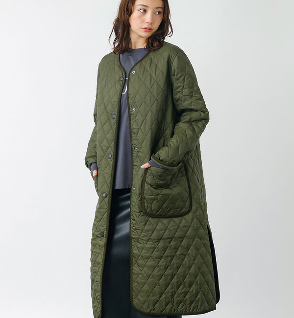 Rouge vif「【BARBOUR/バブアー】ROUND COLLAR QUILT / キルティン」|ノーカラーコート|カーキ