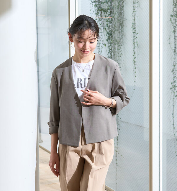 Rouge vif「【セットアップ対応】ベルトノーカラーライトジャケット」|ノーカラージャケット|