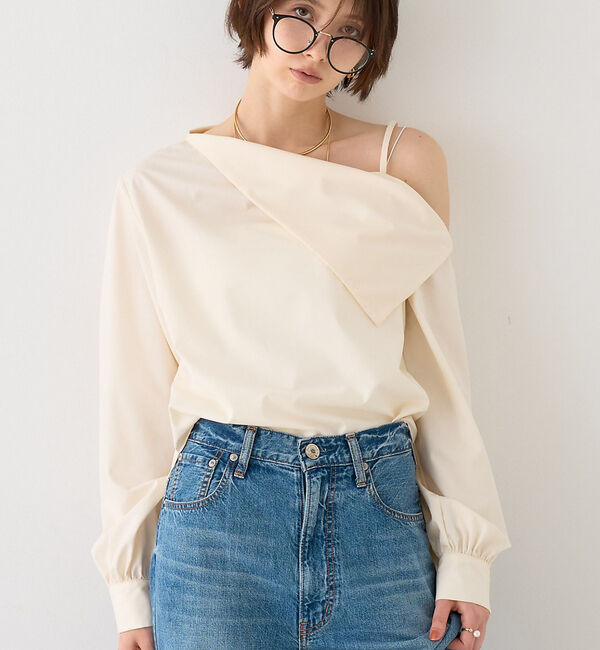 Rouge vif「【新色登場】【一部店舗限定】アシメオフショルブラウス」|シャツ・ブラウス|ホワイト