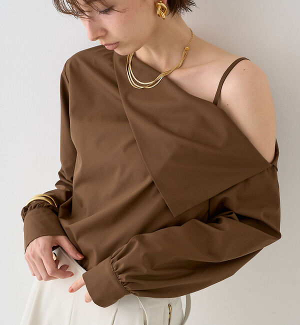 Rouge vif「【新色登場】【一部店舗限定】アシメオフショルブラウス」|シャツ・ブラウス|ブラウン