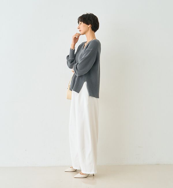 Rouge vif「片畦ハートVネックコットンプルオーバーニット【予約】」|ニット・セーター|