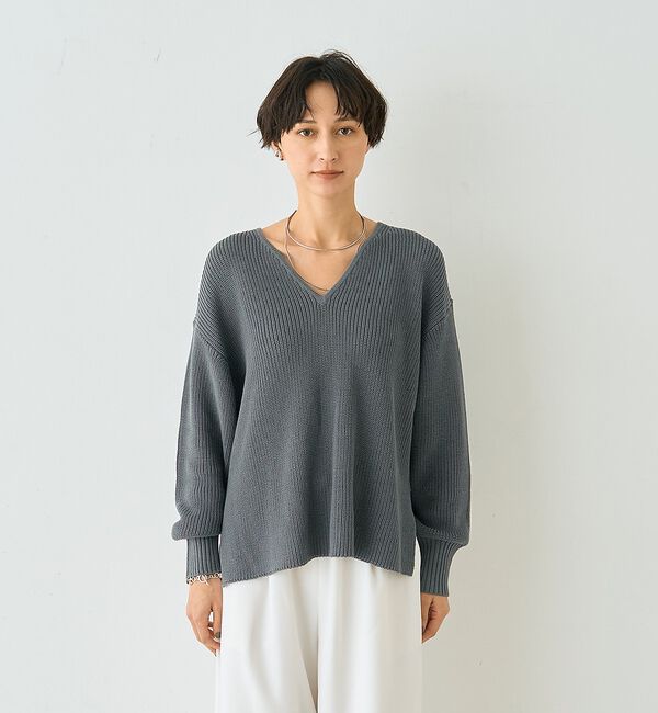 Rouge vif「片畦ハートVネックコットンプルオーバーニット【予約】」|ニット・セーター|