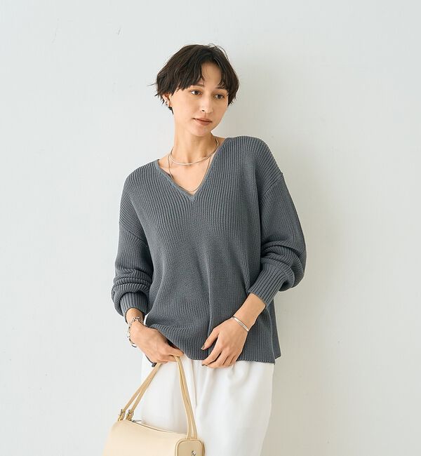 Rouge vif「片畦ハートVネックコットンプルオーバーニット【予約】」|ニット・セーター|