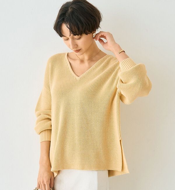 Rouge vif「片畦ハートVネックコットンプルオーバーニット【予約】」|ニット・セーター|レモン