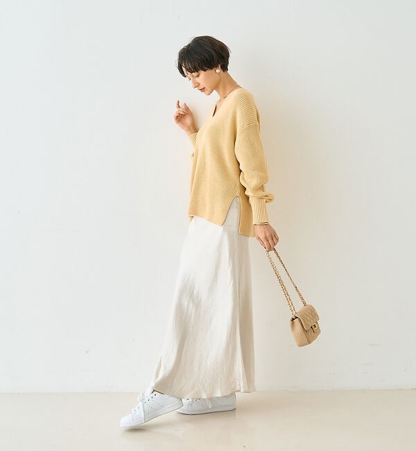 Rouge vif「片畦ハートVネックコットンプルオーバーニット【予約】」|ニット・セーター|