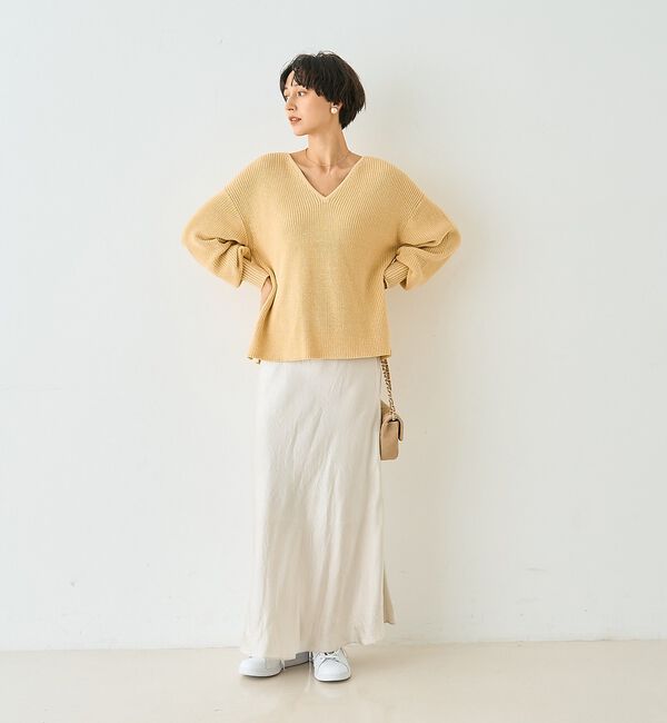 Rouge vif「片畦ハートVネックコットンプルオーバーニット【予約】」|ニット・セーター|