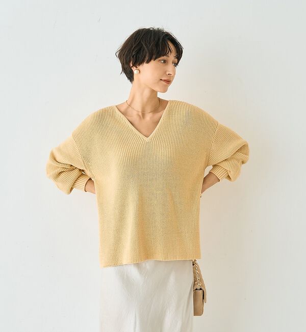 Rouge vif「片畦ハートVネックコットンプルオーバーニット【予約】」|ニット・セーター|