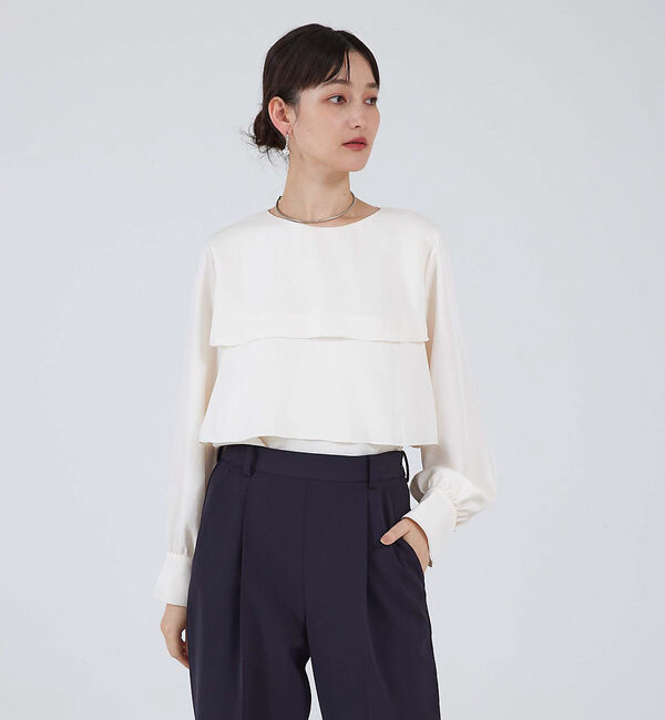 qualite「ブライトツイルティアードブラウス」|シャツ・ブラウス|オフホワイト