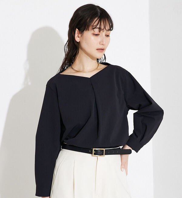 qualite「2WAYストレッチタックブラウス」|シャツ・ブラウス|ブラック