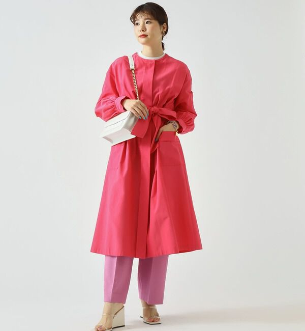 TIARA「バイカラーギャザーコート」|その他|ピンク