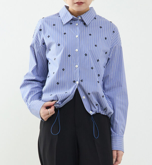 SOFFITTO「ビジュー付裾ドローストリングブラウス」|シャツ・ブラウス|ブルー系その他