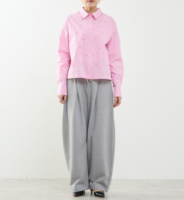 SOFFITTO「ビジュー付裾ドローストリングブラウス」|シャツ・ブラウス|