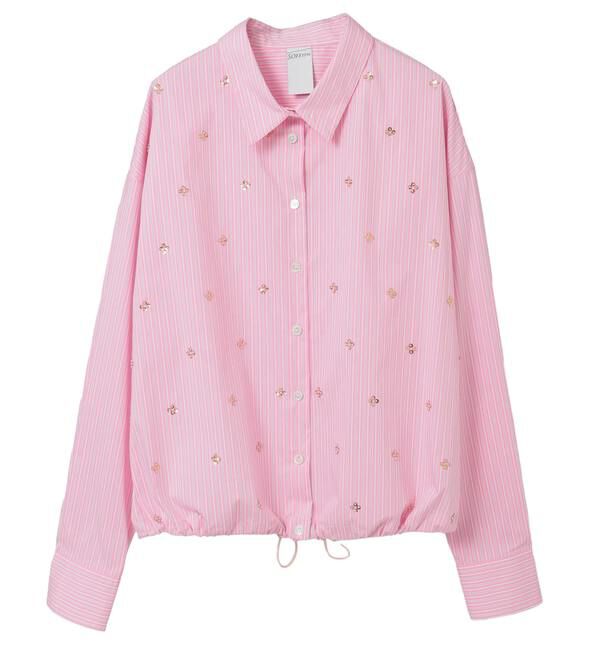 SOFFITTO「ビジュー付裾ドローストリングブラウス」|シャツ・ブラウス|