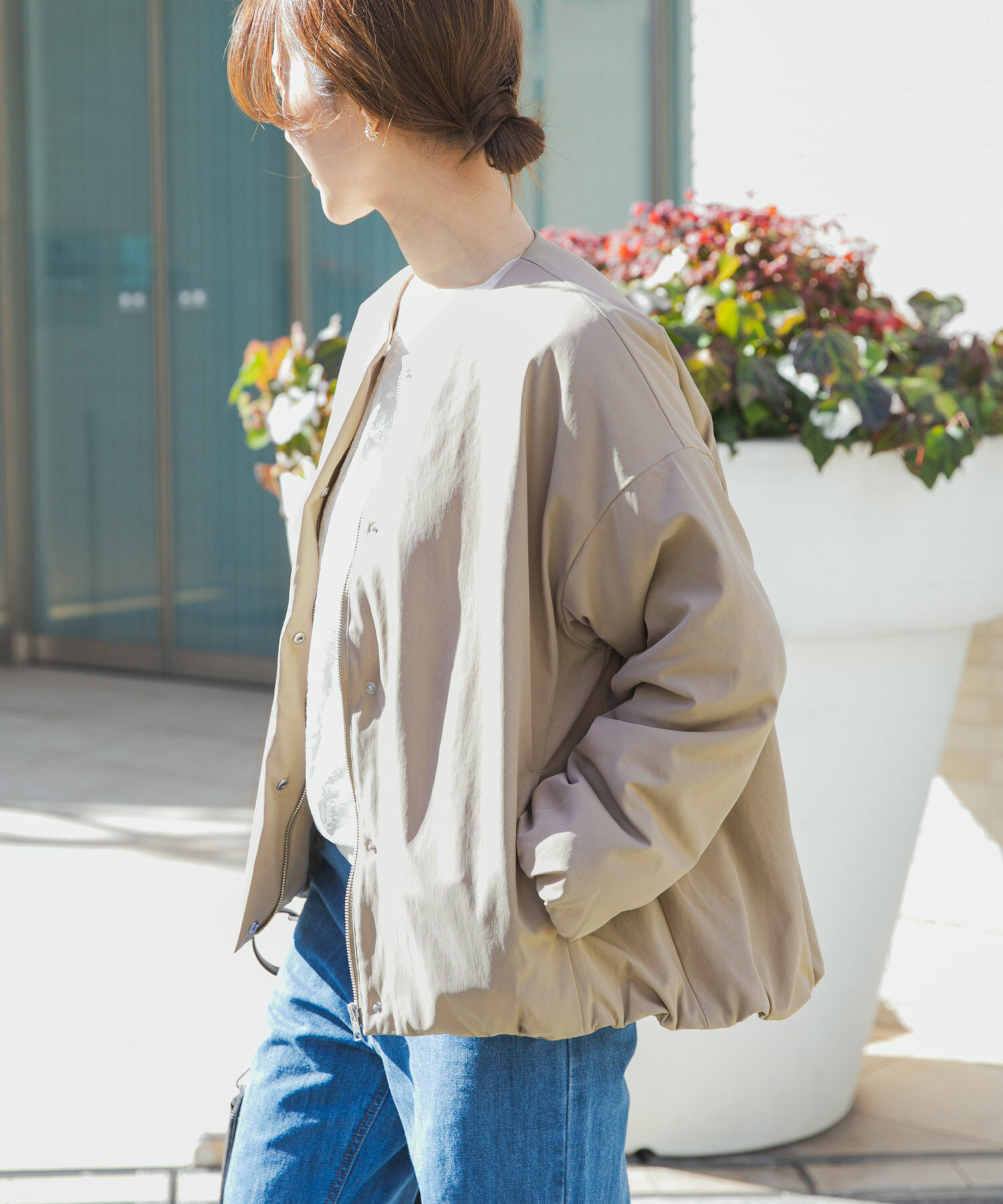 URBAN RESEARCH DOORS「撥水中綿ノーカラーコート」|ノーカラーコート|