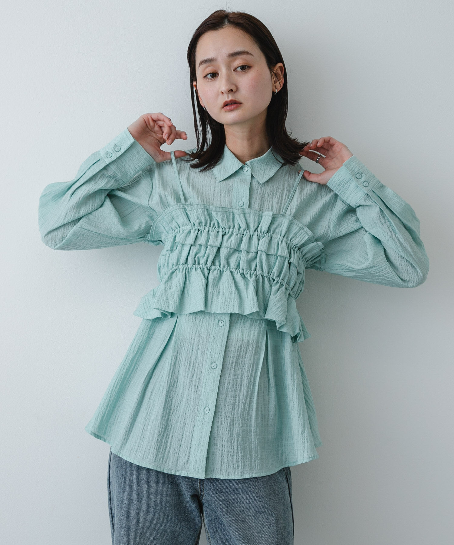 SENSE OF PLACE by URBAN RESEARCH「シャーリングビスチェセットシャツ」|Tシャツ・カットソー|