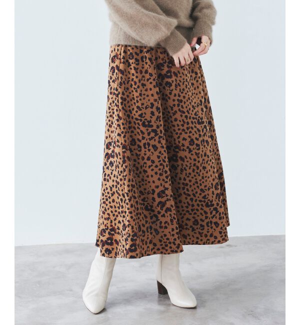 le.coeur blanc「レオパードサテンフレアスカート」|フレア|ｷｬﾒﾙ柄