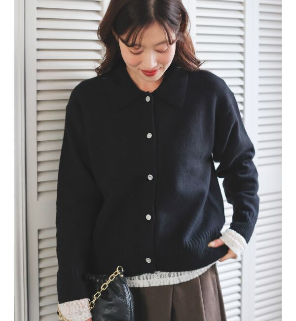  「襟ツキビジューボタンカーディガン」|カーディガン|