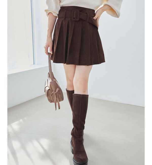 MAJESTICLEGON「ベルトセットプリーツミニスカパン」|スカート|ブラウン