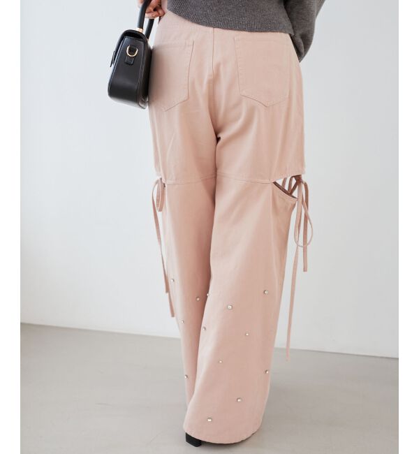 MAJESTICLEGON「サイドスリットビジューデニムパンツ」|デニム|