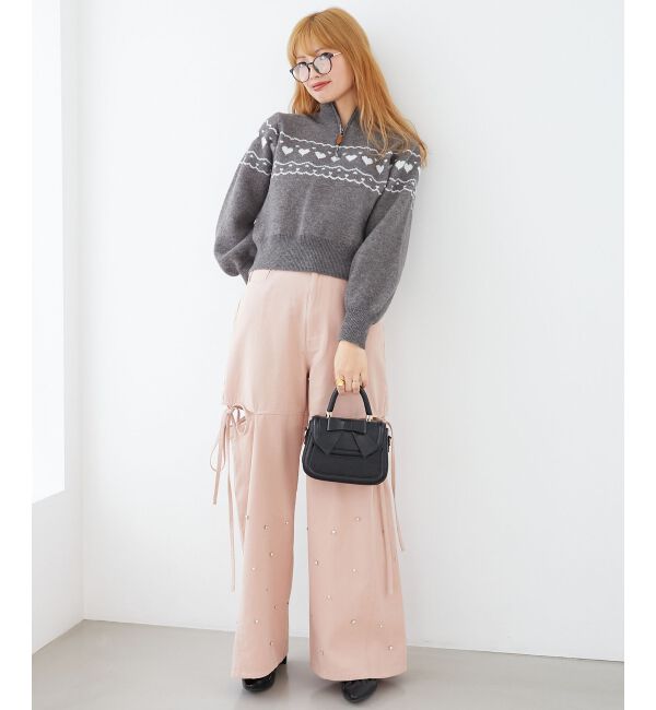 MAJESTICLEGON「サイドスリットビジューデニムパンツ」|デニム|