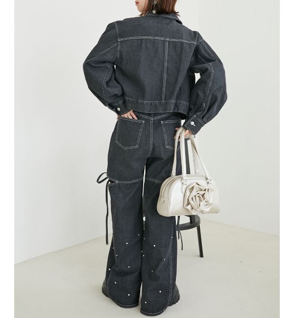 MAJESTICLEGON「サイドスリットビジューデニムパンツ」|デニム|