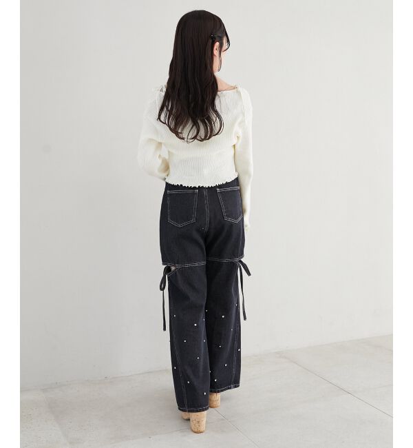 MAJESTICLEGON「サイドスリットビジューデニムパンツ」|デニム|