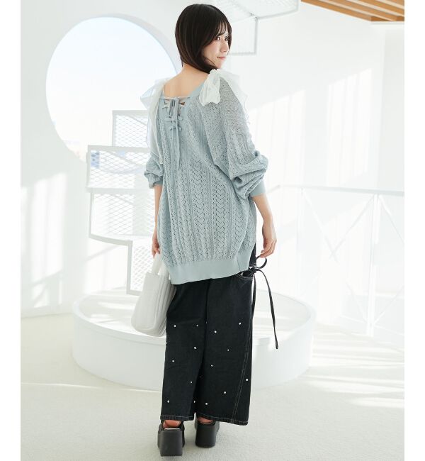 MAJESTICLEGON「サイドスリットビジューデニムパンツ」|デニム|