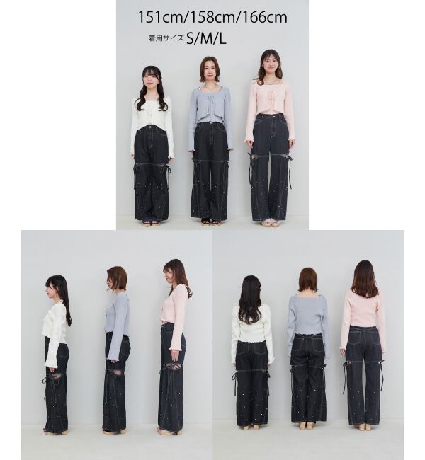 MAJESTICLEGON「サイドスリットビジューデニムパンツ」|デニム|