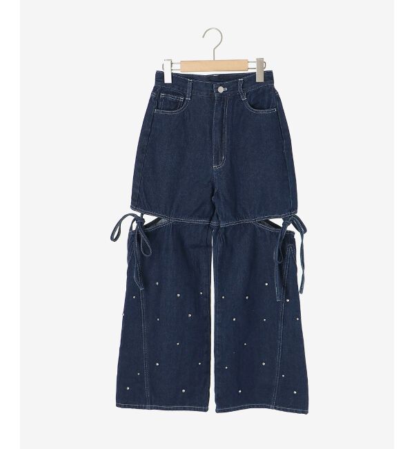 MAJESTICLEGON「サイドスリットビジューデニムパンツ」|デニム|