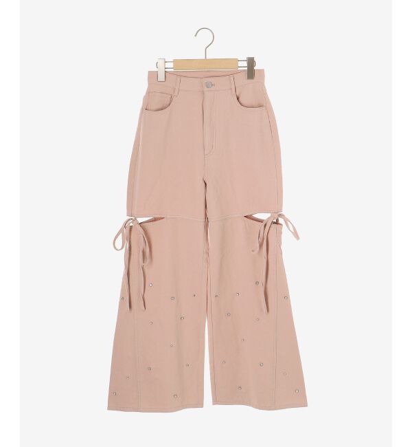 MAJESTICLEGON「サイドスリットビジューデニムパンツ」|デニム|