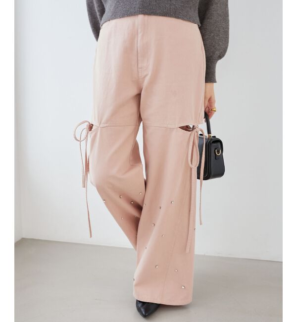 MAJESTICLEGON「サイドスリットビジューデニムパンツ」|デニム|