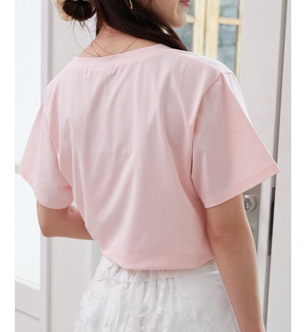  「パール付きクロップドロゴTシャツ」|Tシャツ・カットソー|