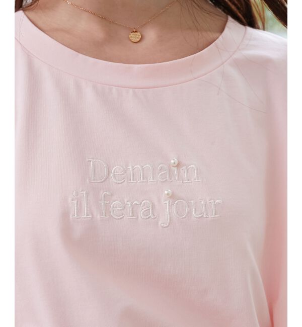  「パール付きクロップドロゴTシャツ」|Tシャツ・カットソー|