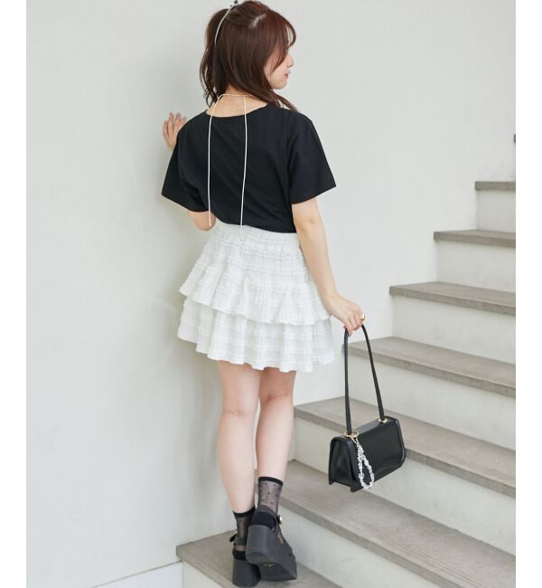  「パール付きクロップドロゴTシャツ」|Tシャツ・カットソー|