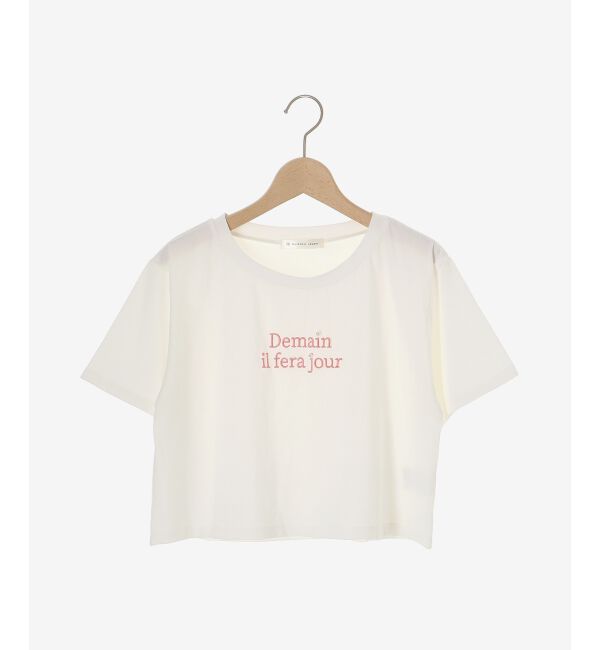  「パール付きクロップドロゴTシャツ」|Tシャツ・カットソー|