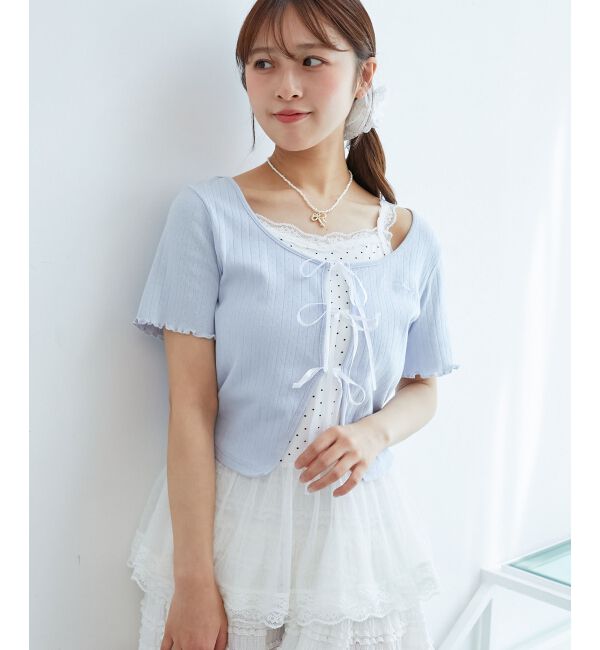  「ペプラムキャミセットカットカーデ」|カーディガン|ブルー柄