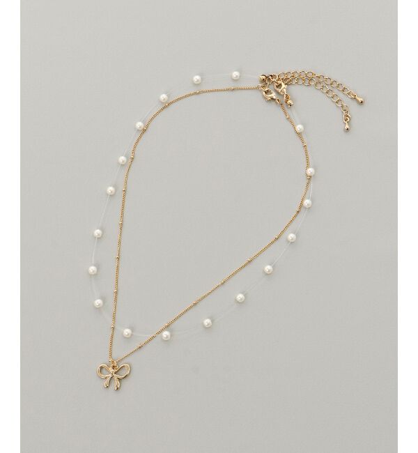  「パール&times;リボンモチーフ2連ネックレス」|ネックレス|