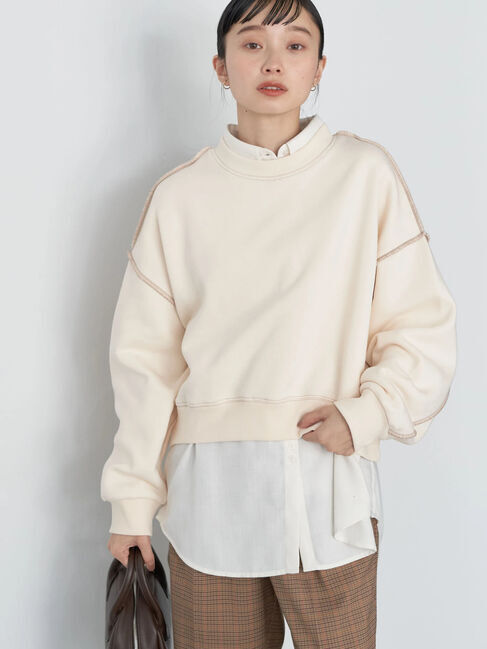 earth music&ecology「配色ステッチウラキモウプルオーバー」|Tシャツ・カットソー|アイボリー