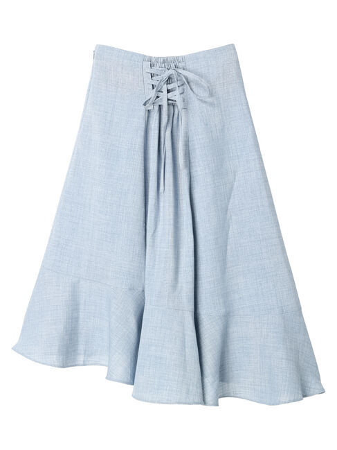 earth music&ecology「アシメペプラムフレアバックレースミディ丈スカート」|フレア|