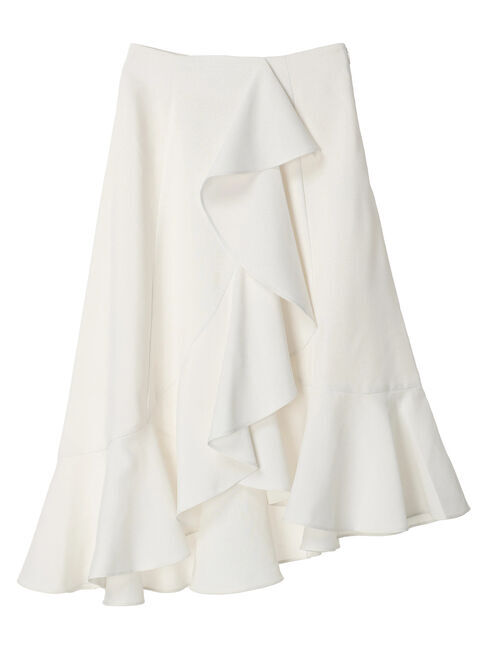 earth music&ecology「アシメペプラムフレアバックレースミディ丈スカート」|フレア|