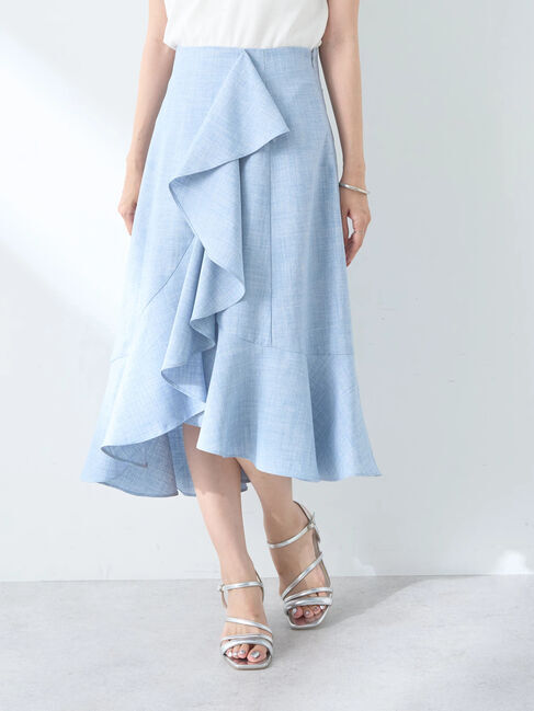 earth music&ecology「アシメペプラムフレアバックレースミディ丈スカート」|フレア|Blue