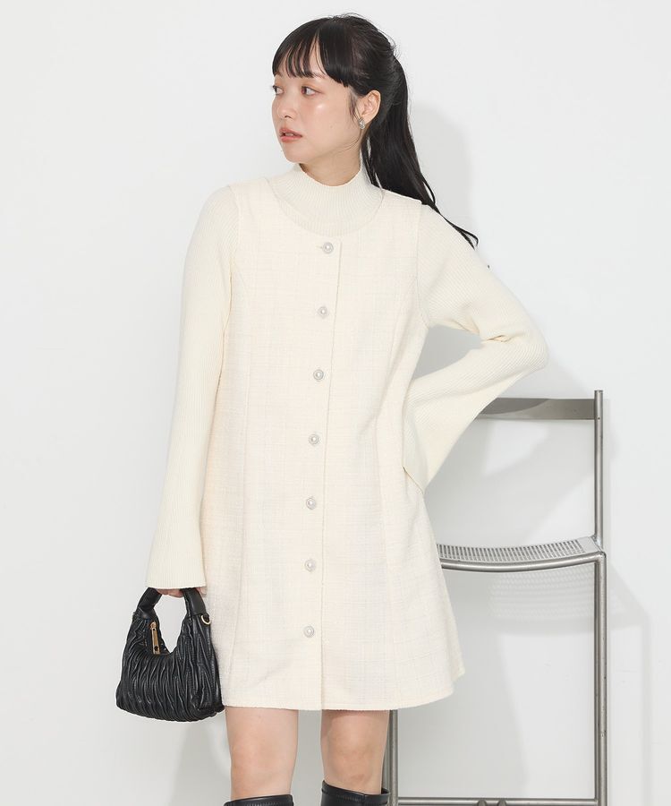 earth music&ecology「ツイードミニワンピース」|ジャンパースカート|