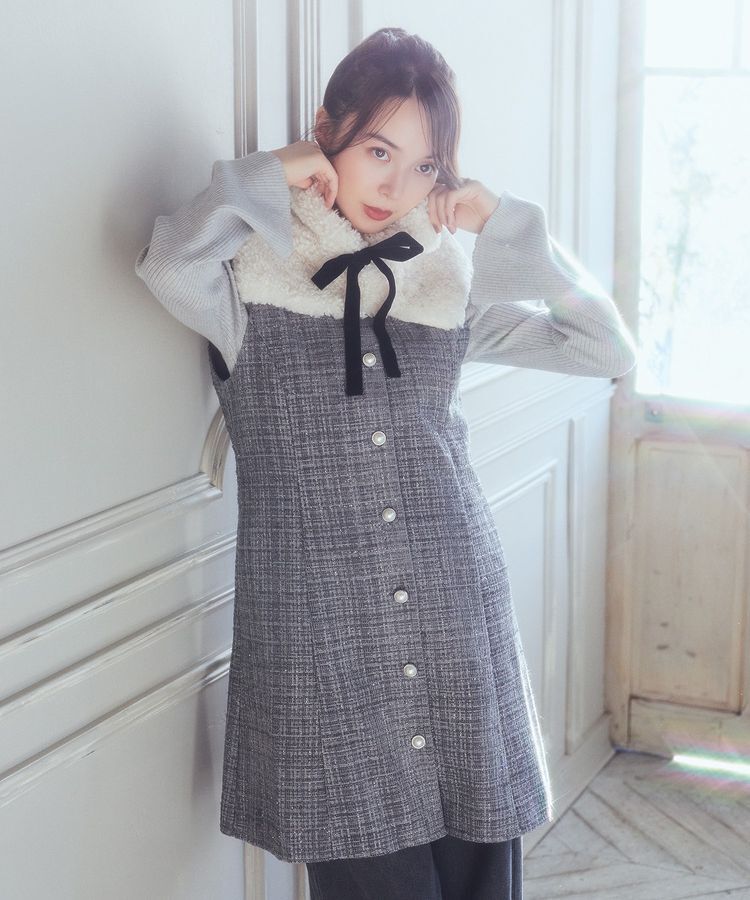 earth music&ecology「ツイードミニワンピース」|ジャンパースカート|