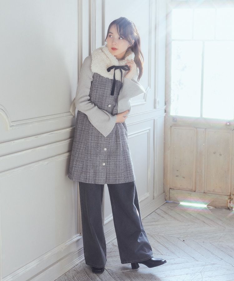 earth music&ecology「ツイードミニワンピース」|ジャンパースカート|