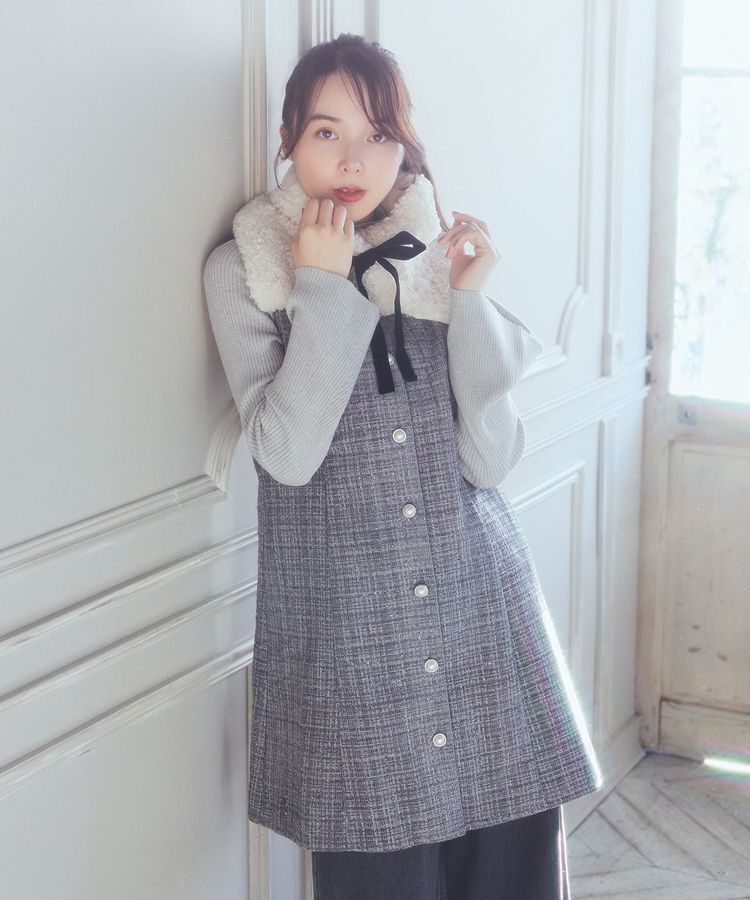 earth music&ecology「ツイードミニワンピース」|ジャンパースカート|Gray