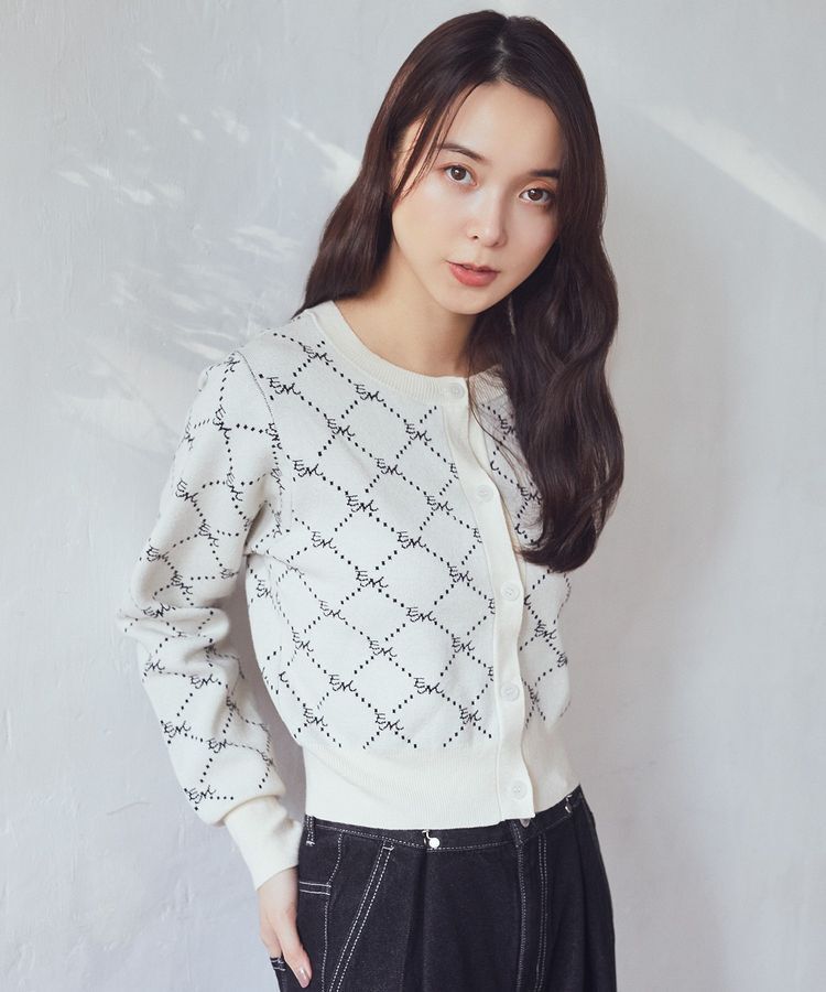 earth music&ecology「モノグラムコンパクトニットカーディガン」|カーディガン|